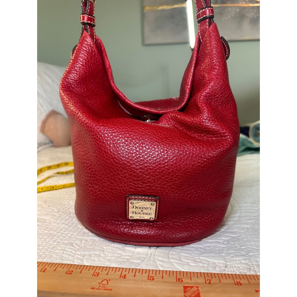 Dooney & Bourke Bucket Bag Women Red Pebbled Leather Circular Base Shoulder Bag